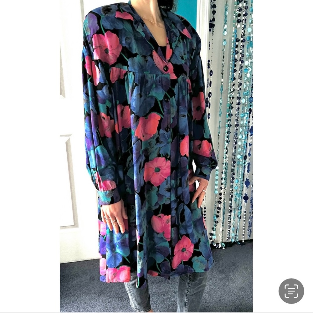 🇨🇦 Vintage Floral Long Jacket Oversized Artistic Statement Duster • Pink Mauve - Picture 4 of 15